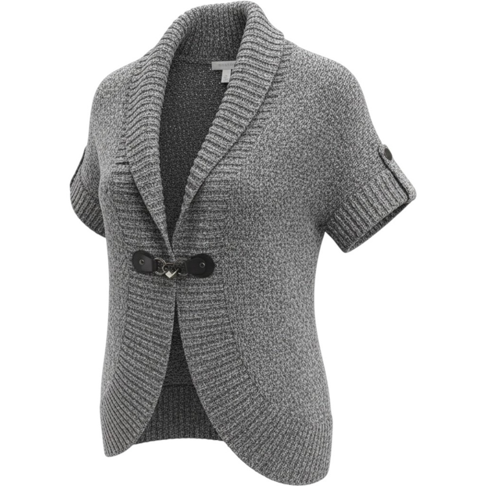dressbarn Gray Heathered Knit Cardigan Sweater, Shawl Collar Buckle, L